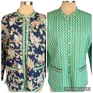 AppleSeeds Quilted Reversible Jacket Blue Green Floral Paisley Lp Preppy Cozy